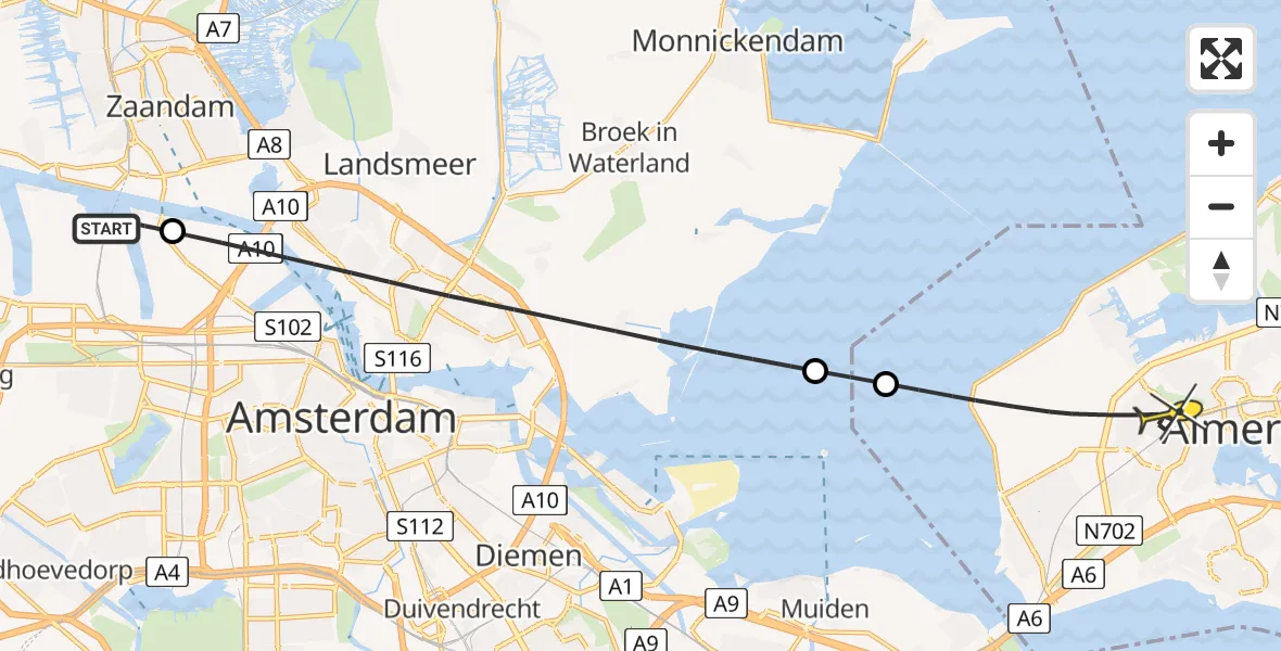 Routekaart van de vlucht: Lifeliner 1 naar Almere