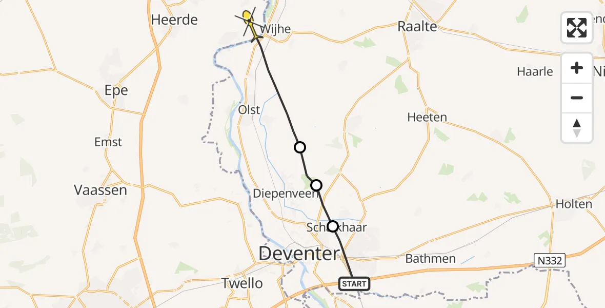 Routekaart van de vlucht: Ambulancehelikopter naar Vorchten