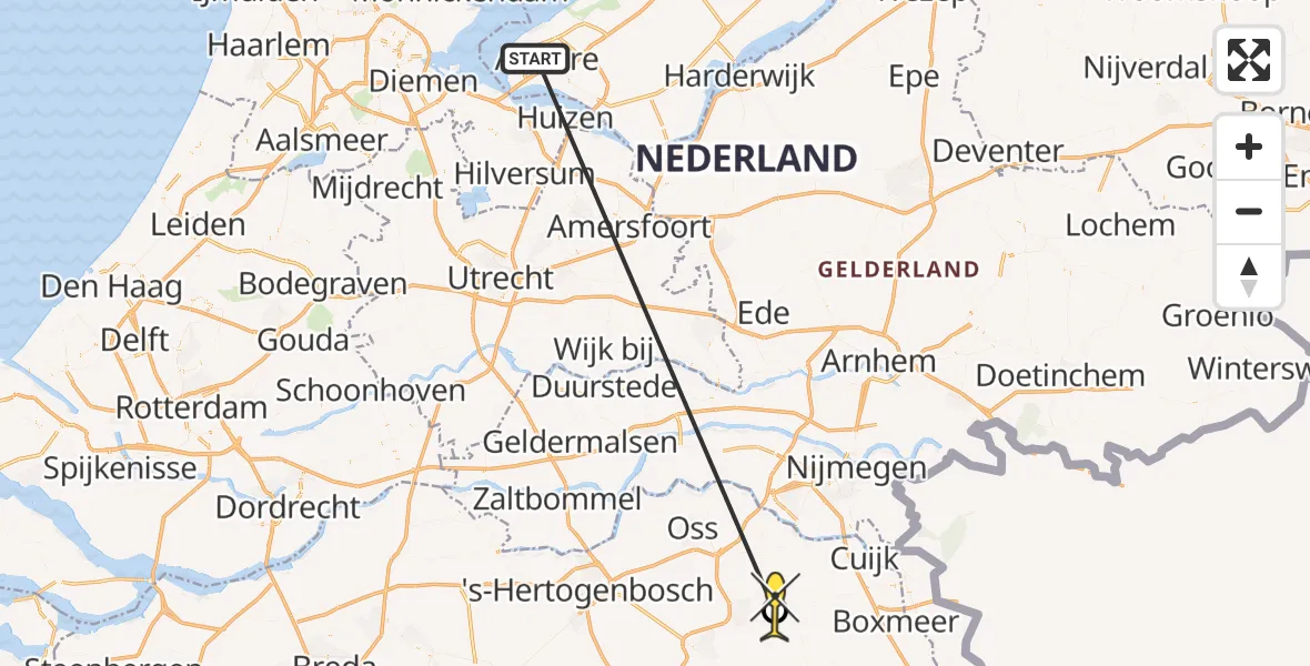 Routekaart van de vlucht: Traumahelikopter naar Vliegbasis Volkel
