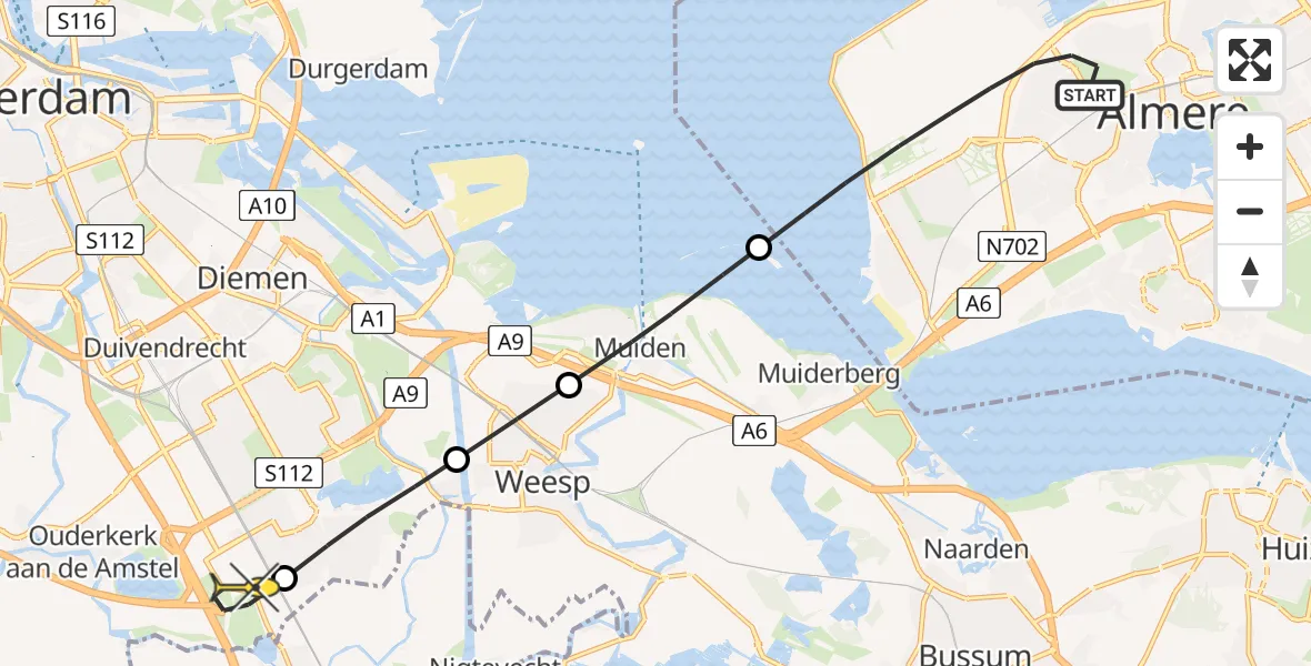 Routekaart van de vlucht: Lifeliner 1 naar Academisch Medisch Centrum (AMC)