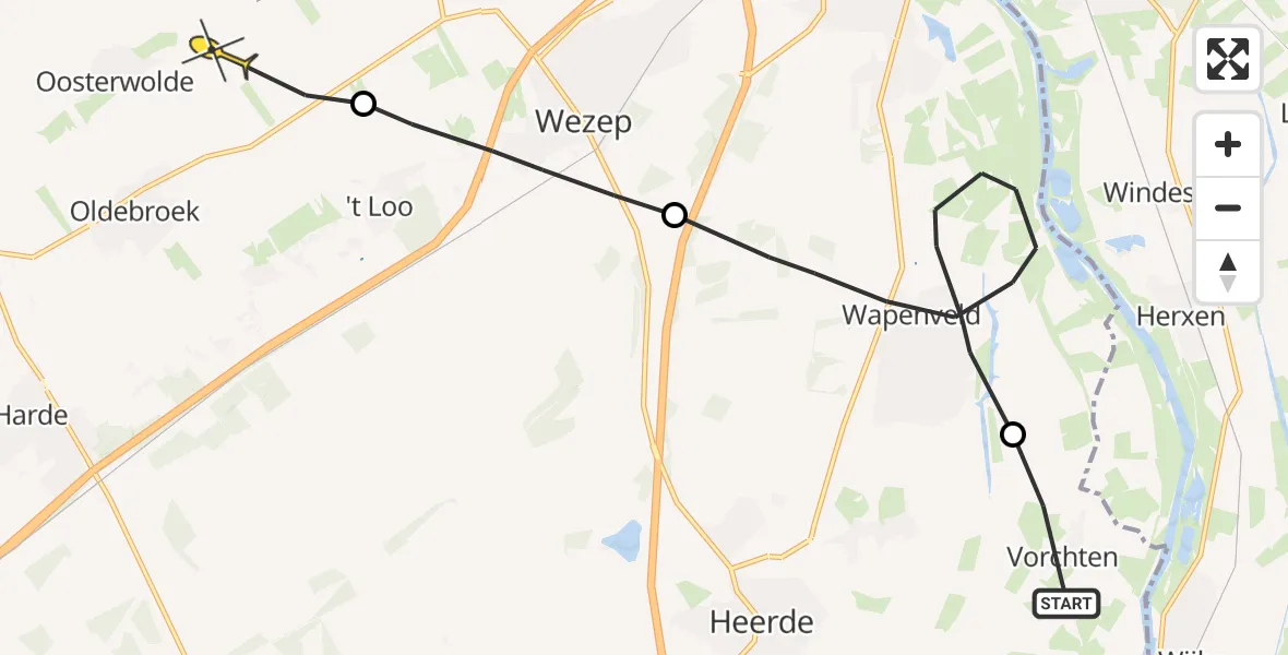 Routekaart van de vlucht: Ambulanceheli naar Oosterwolde Gld