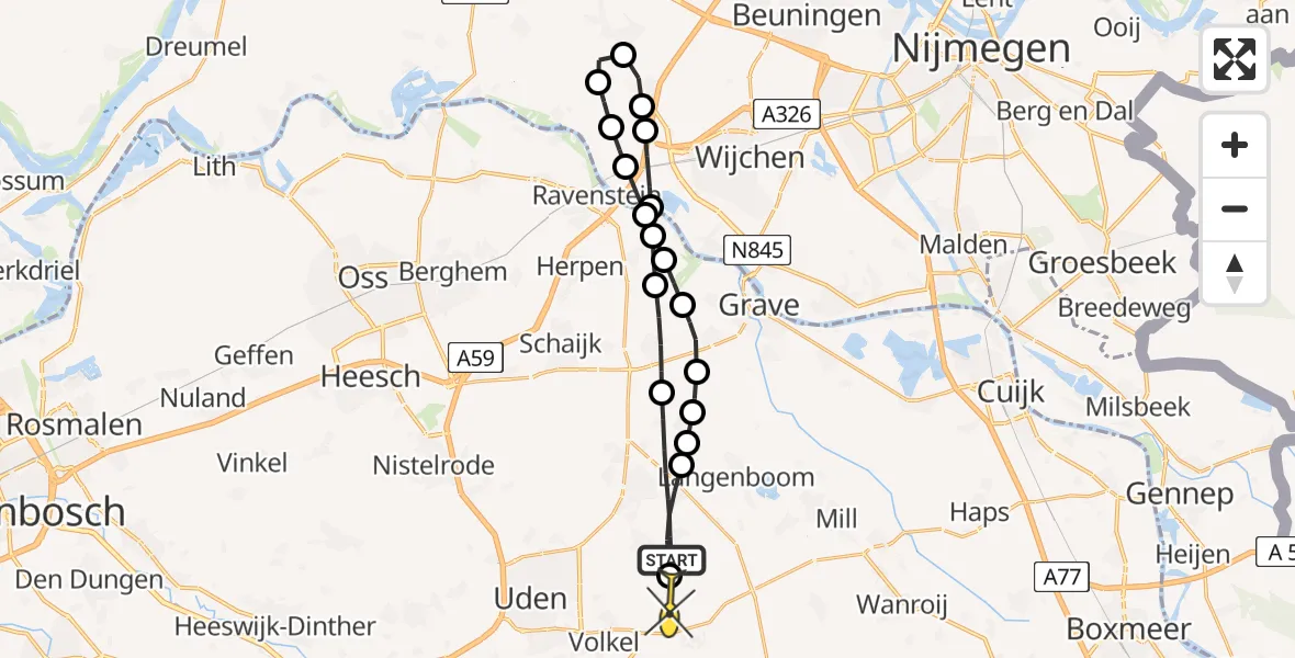 Routekaart van de vlucht: Lifeliner 3 naar Vliegbasis Volkel