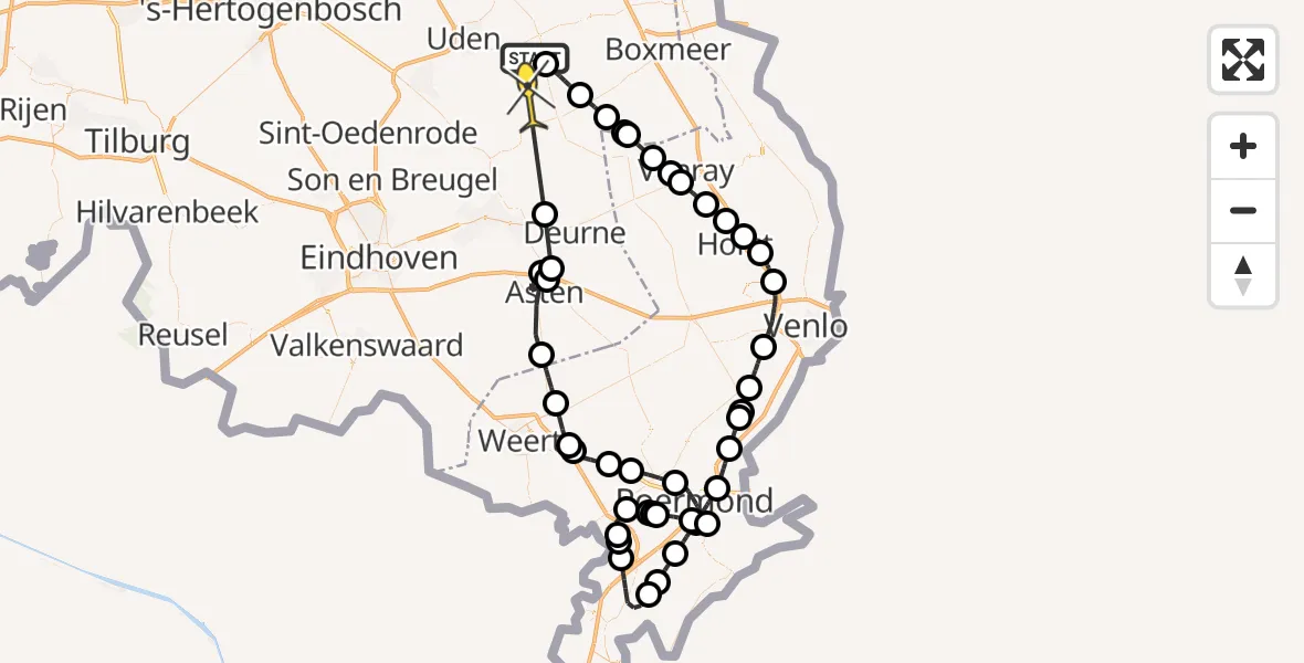 Routekaart van de vlucht: Politieheli naar Venhorst