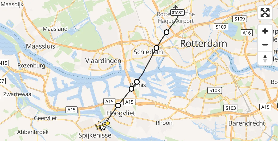 Routekaart van de vlucht: Lifeliner 2 naar Spijkenisse