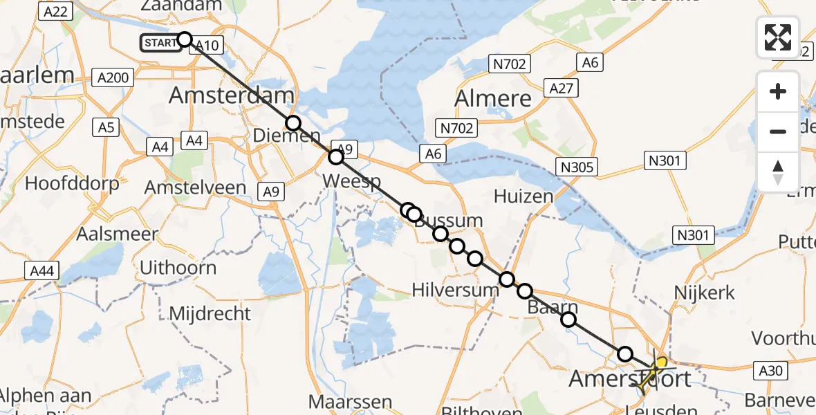 Routekaart van de vlucht: Lifeliner 1 naar Amersfoort