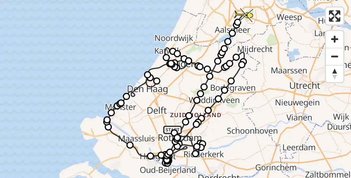 Vluchtroute Politiehelikopter van Rotterdam The Hague Airport naar Schiphol