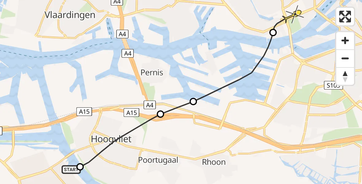 Routekaart van de vlucht: Lifeliner 2 naar Erasmus MC