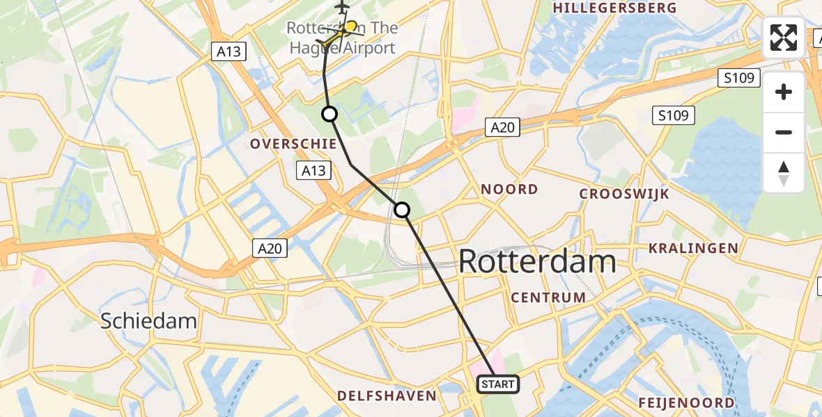 Routekaart van de vlucht: Lifeliner 2 naar Rotterdam The Hague Airport