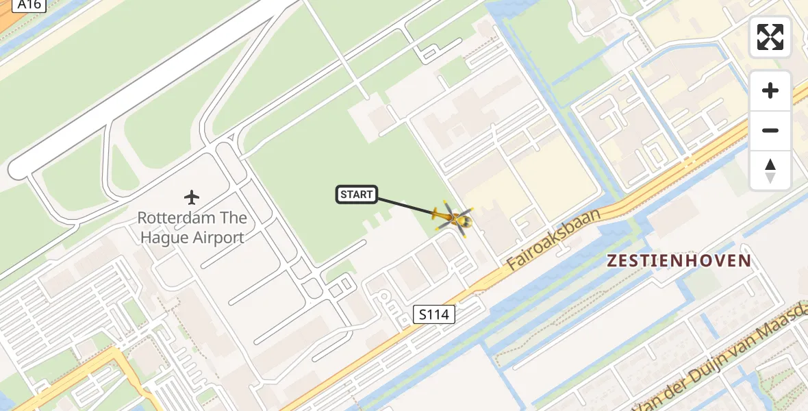 Vluchtroute Traumahelikopter Rotterdam The Hague Airport - Rotterdam The Hague Airport, 10 januari 2024, 19:54