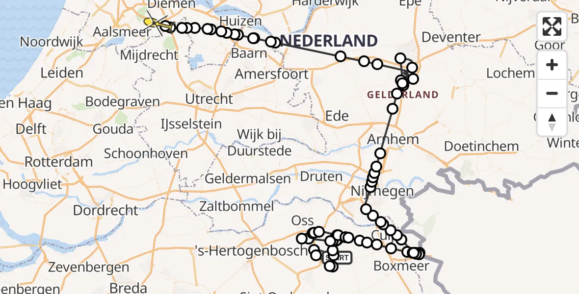 Routekaart van de vlucht: Politieheli naar Ouderkerk aan de Amstel