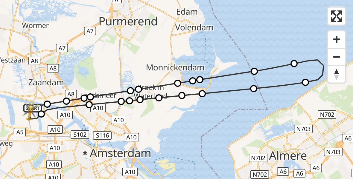 Vluchtroute Traumahelikopter Amsterdam Heliport - Amsterdam Heliport, 10 januari 2024, 20:22