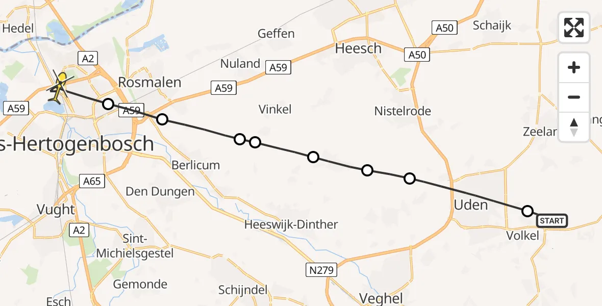 Routekaart van de vlucht: Lifeliner 3 naar 's-Hertogenbosch