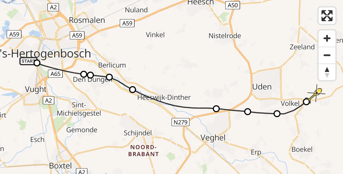 Routekaart van de vlucht: Lifeliner 3 naar Vliegbasis Volkel