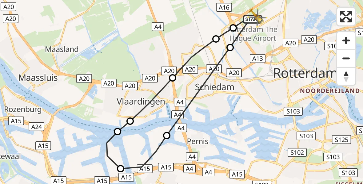 Vluchtroute Traumahelikopter Rotterdam The Hague Airport - Rotterdam The Hague Airport, 11 januari 2024, 07:05