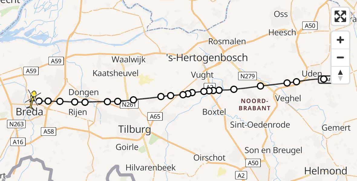 Routekaart van de vlucht: Lifeliner 3 naar Breda