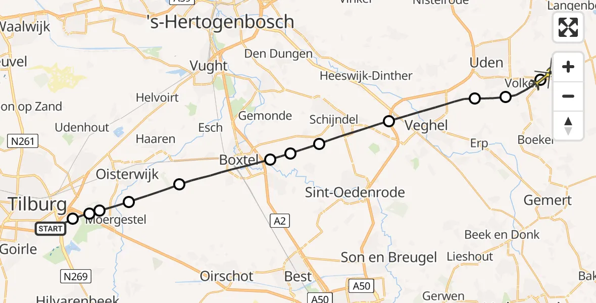 Routekaart van de vlucht: Lifeliner 3 naar Vliegbasis Volkel