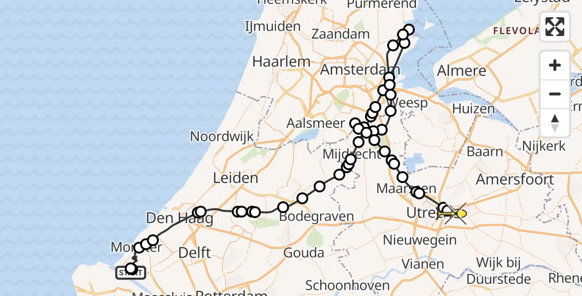 Routekaart van de vlucht: Politieheli naar Universitair Medisch Centrum Utrecht