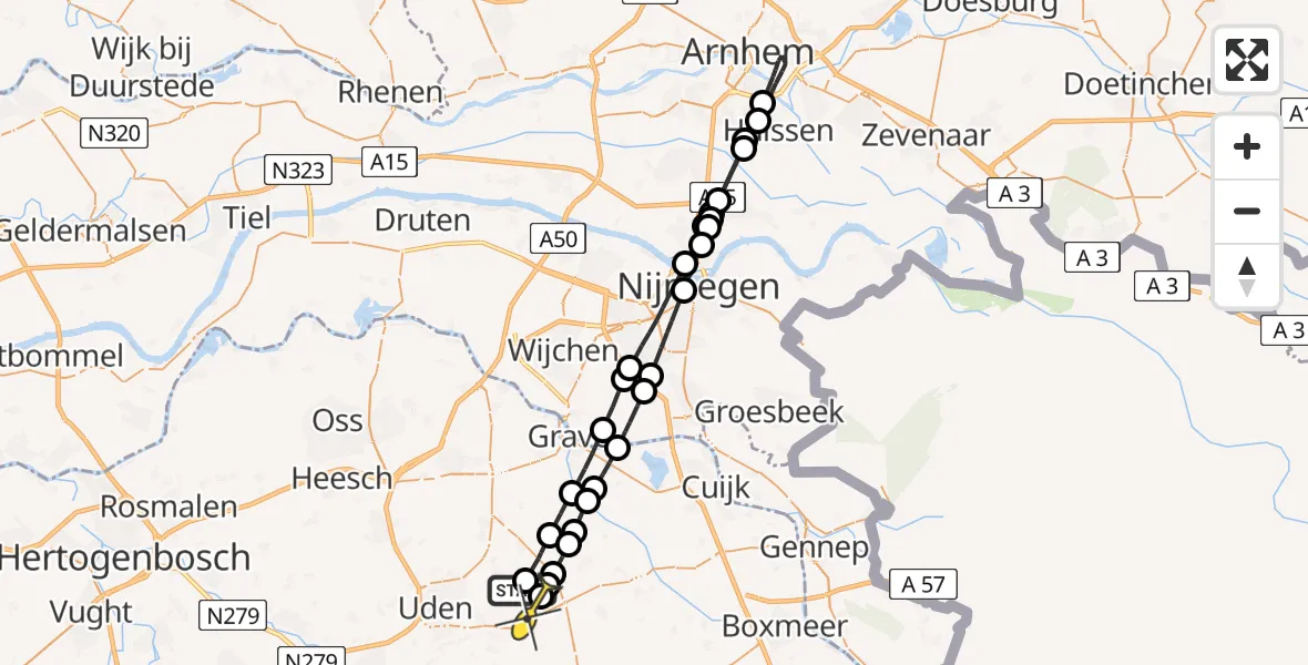 Routekaart van de vlucht: Lifeliner 3 naar Vliegbasis Volkel