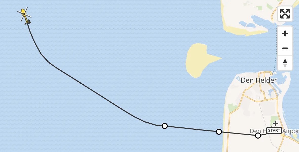 Routekaart van de vlucht: Kustwachthelikopter naar 