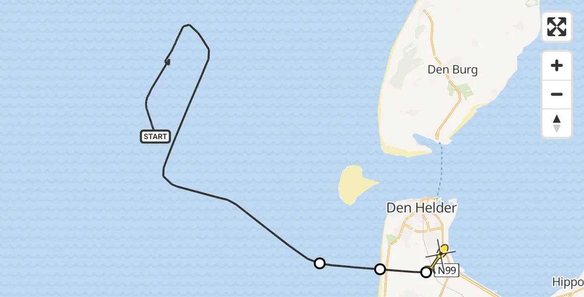 Routekaart van de vlucht: Kustwachthelikopter naar Vliegveld De Kooy