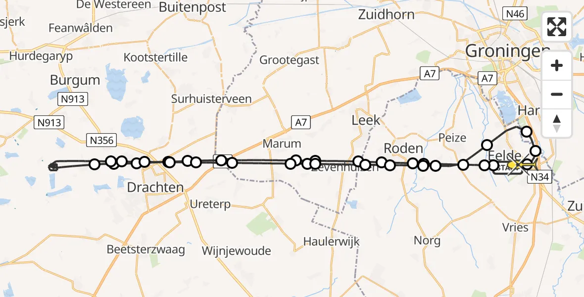 Routekaart van de vlucht: Lifeliner 4 naar Groningen Airport Eelde