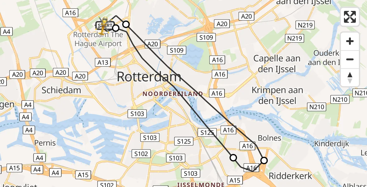 Vluchtroute Traumahelikopter Rotterdam The Hague Airport - Rotterdam The Hague Airport, 11 januari 2024, 11:18