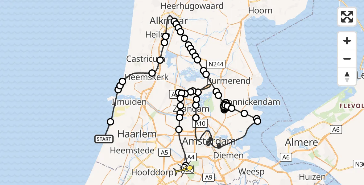 Routekaart van de vlucht: Politieheli naar Schiphol