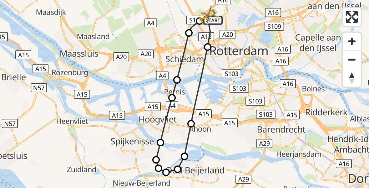 Vluchtroute Traumahelikopter Rotterdam The Hague Airport - Rotterdam The Hague Airport, 11 januari 2024, 12:21