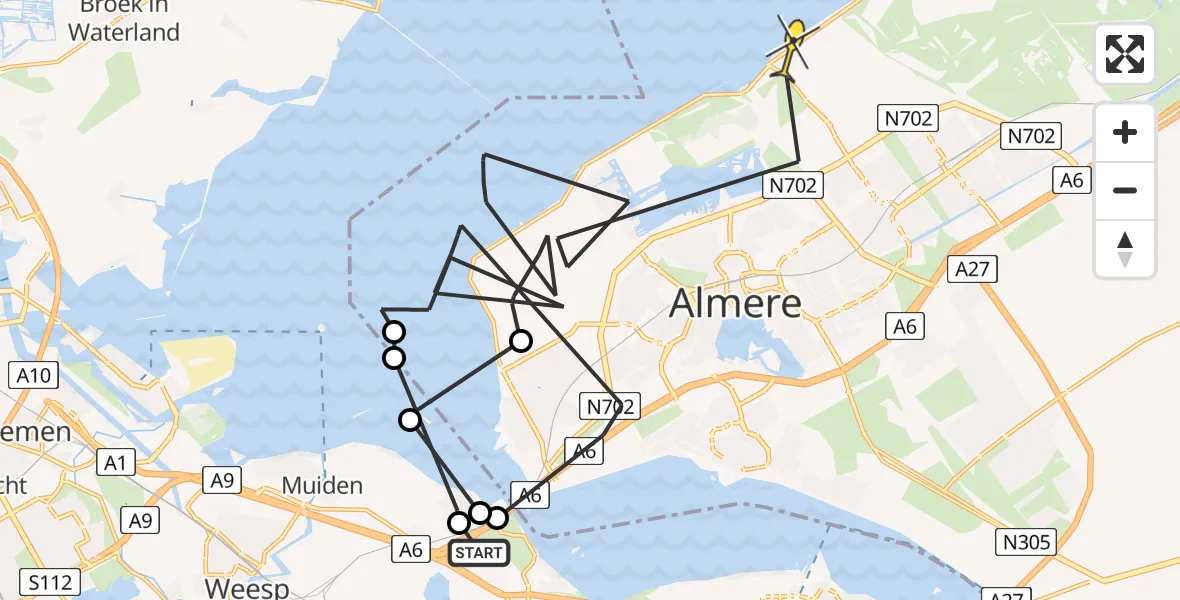 Routekaart van de vlucht: Politiehelikopter naar Almere