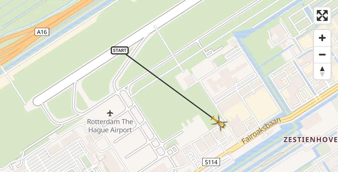 Vluchtroute Traumahelikopter Rotterdam The Hague Airport - Rotterdam The Hague Airport, 11 januari 2024, 12:31