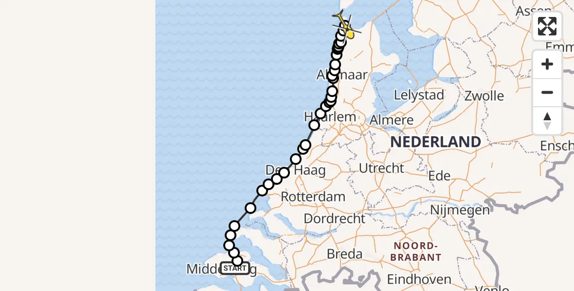 Routekaart van de vlucht: Kustwachthelikopter naar Vliegveld De Kooy