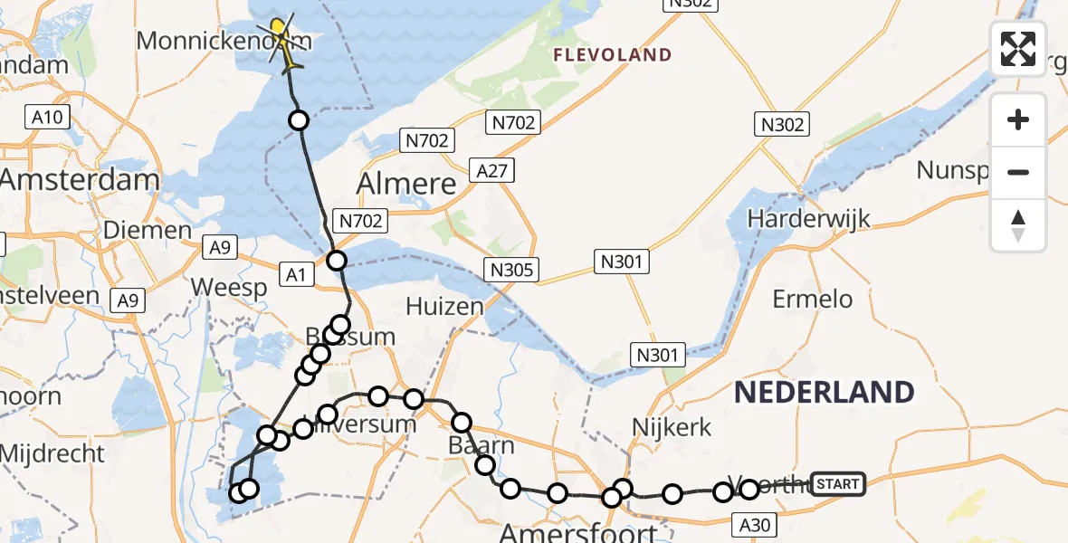 Routekaart van de vlucht: Ambulanceheli naar Marken