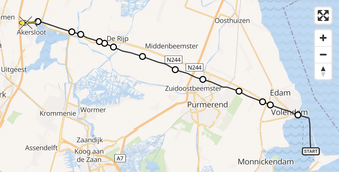 Routekaart van de vlucht: Ambulancehelikopter naar Akersloot