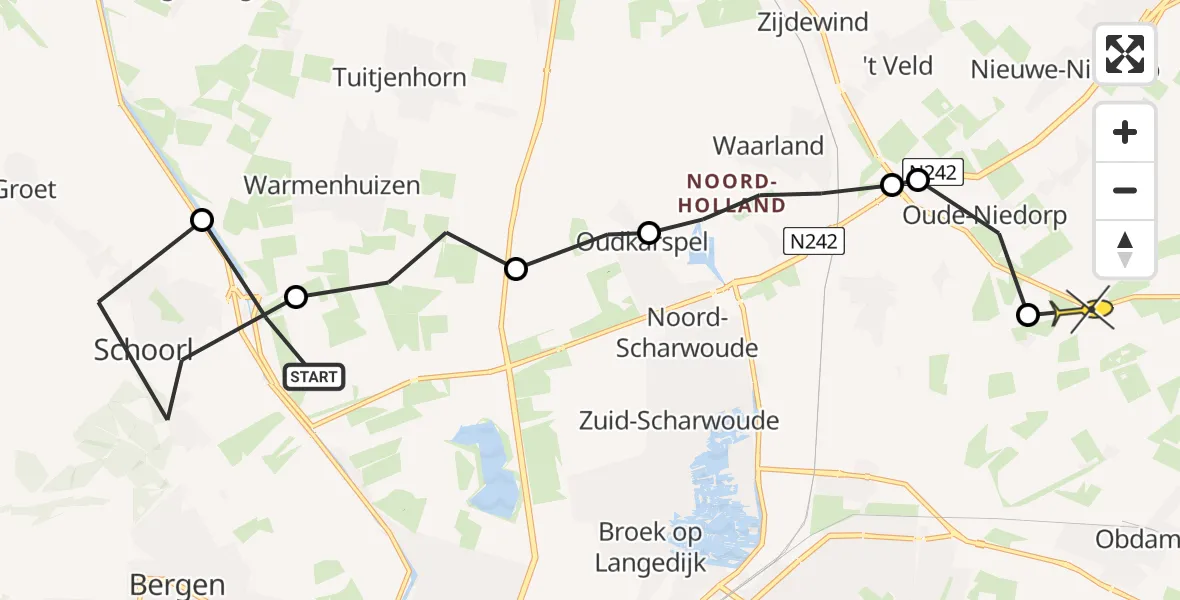 Routekaart van de vlucht: Ambulanceheli naar Heerhugowaard