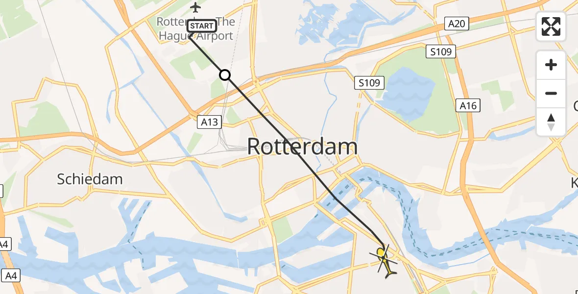 Routekaart van de vlucht: Lifeliner 2 naar Rotterdam