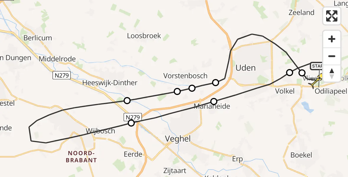 Routekaart van de vlucht: Lifeliner 3 naar Vliegbasis Volkel