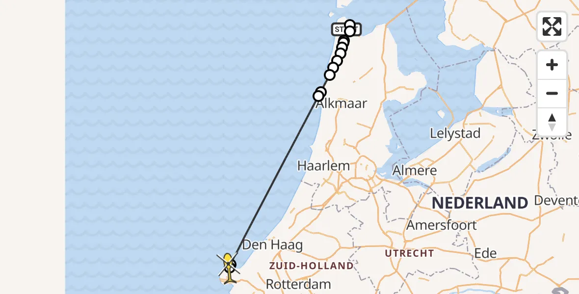 Routekaart van de vlucht: Kustwachthelikopter naar Maasvlakte