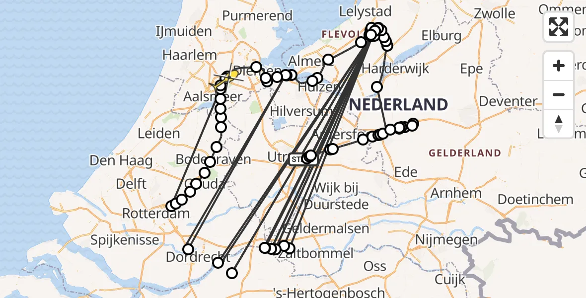 Routekaart van de vlucht: Politieheli naar Schiphol