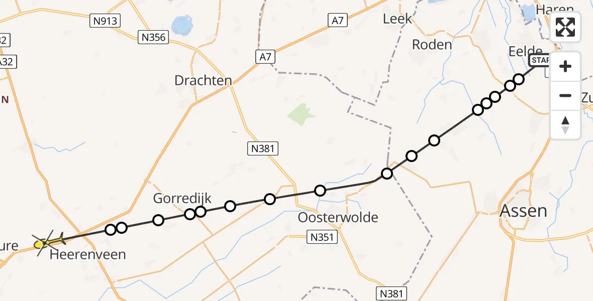 Routekaart van de vlucht: Lifeliner 4 naar Heerenveen