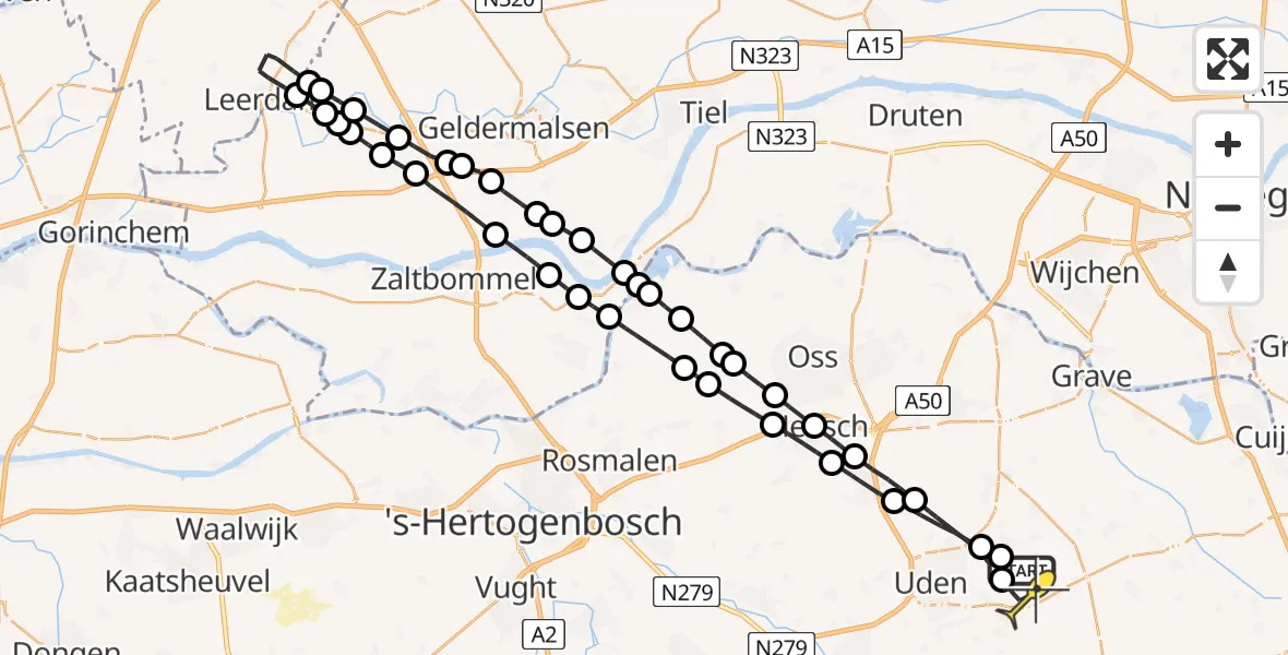 Routekaart van de vlucht: Lifeliner 3 naar Vliegbasis Volkel