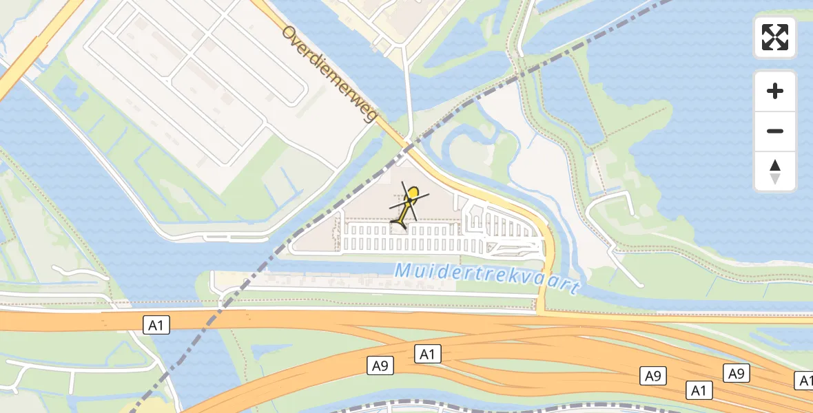 Routekaart van de vlucht: Politiehelikopter naar Muiden