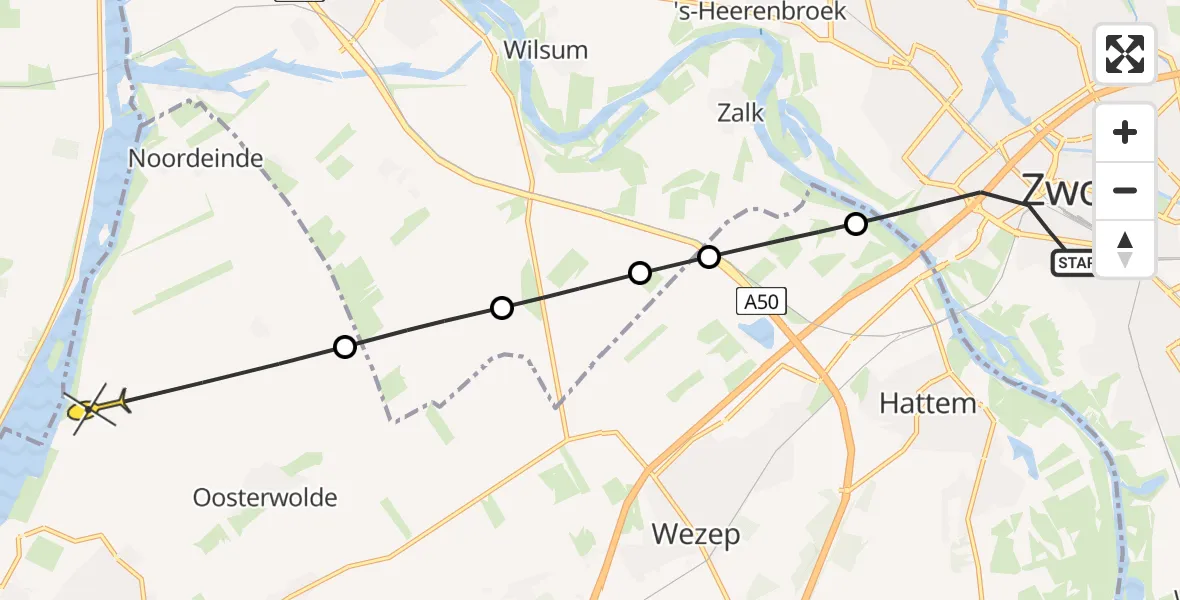 Routekaart van de vlucht: Politieheli naar Oosterwolde Gld