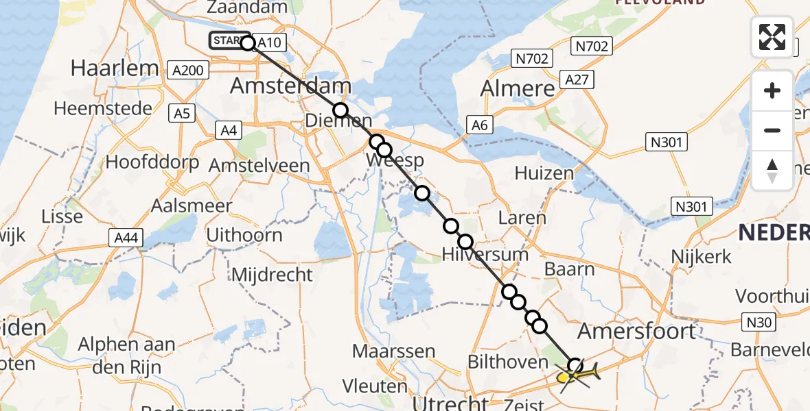 Routekaart van de vlucht: Lifeliner 1 naar Soesterberg