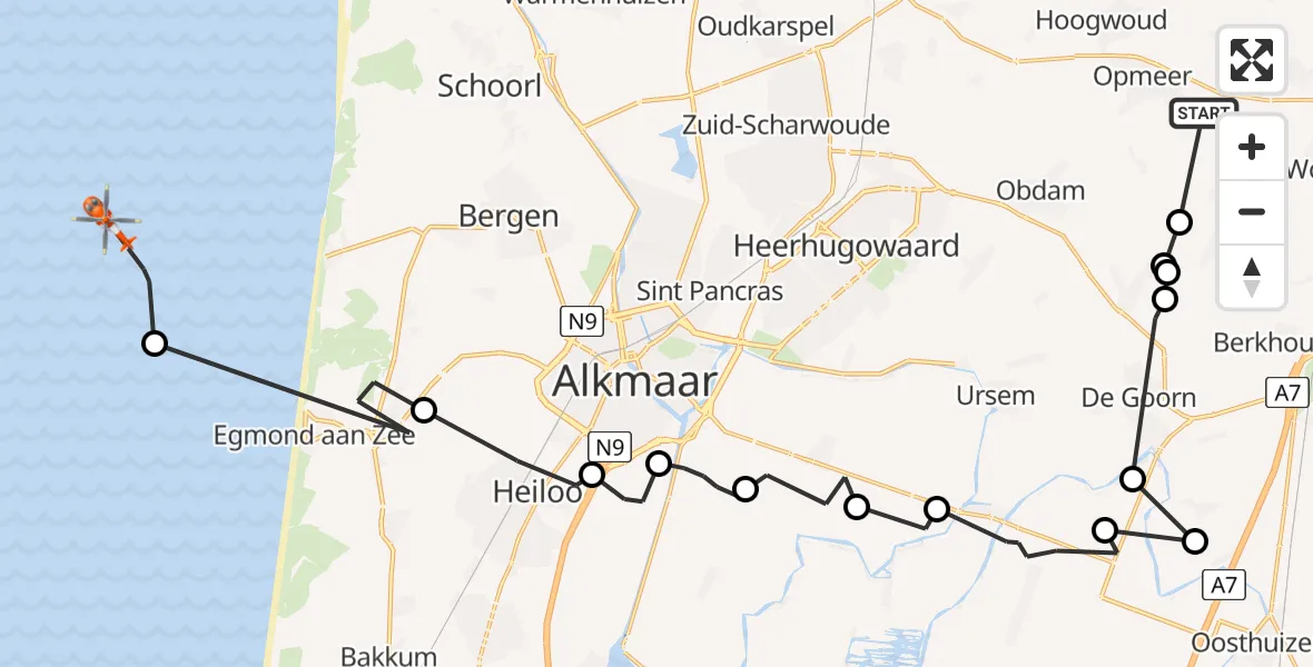 Vluchtroute Kustwachthelikopter Spanbroek - , 11 januari 2024, 17:03