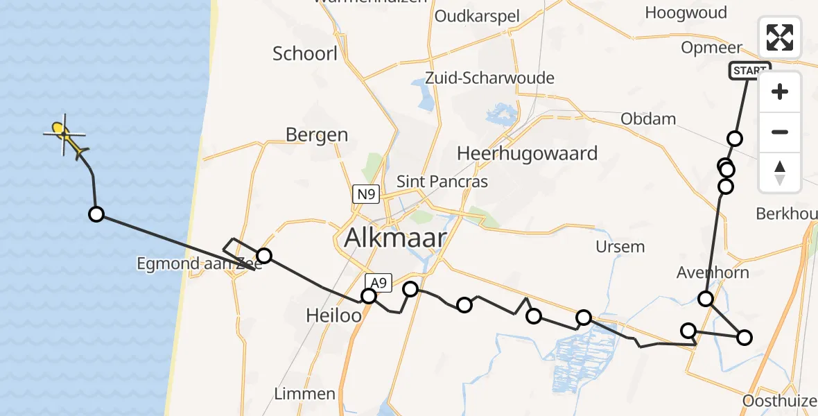 Routekaart van de vlucht: Kustwachthelikopter naar 
