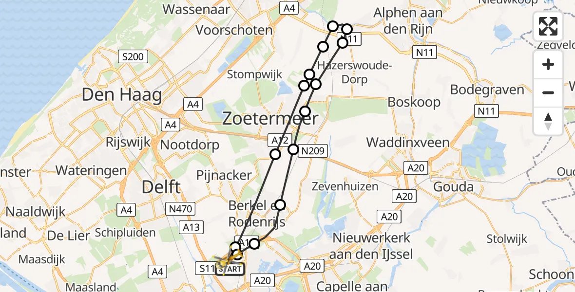 Vluchtroute Traumahelikopter Rotterdam The Hague Airport - Rotterdam The Hague Airport, 11 januari 2024, 17:17