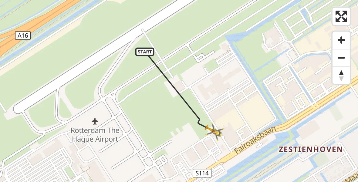 Vluchtroute Traumahelikopter Rotterdam The Hague Airport - Rotterdam The Hague Airport, 11 januari 2024, 17:31