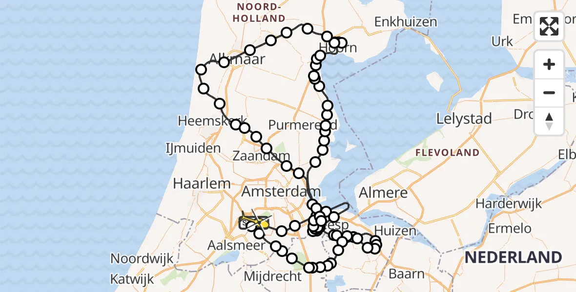 Routekaart van de vlucht: Politieheli naar Schiphol