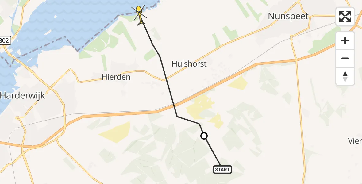 Routekaart van de vlucht: Ambulancehelikopter naar Hulshorst
