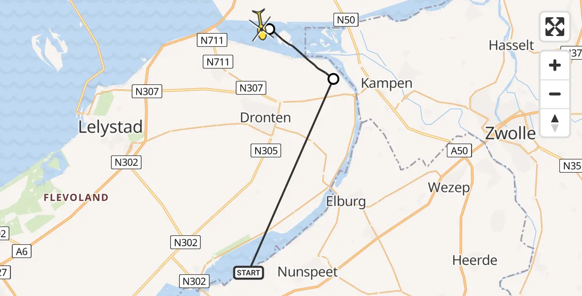 Routekaart van de vlucht: Ambulancehelikopter naar Swifterbant